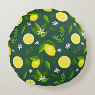 Fresh lemons with flowers and leaves round cushion