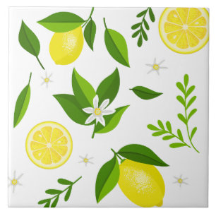 Fresh lemons with flowers and leaves tile