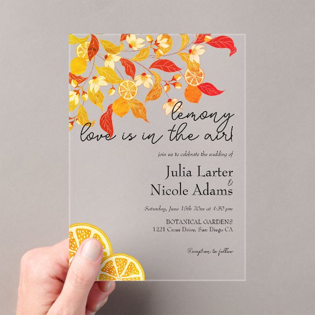 Fresh Lemony Love Citrus Foliage Wedding Acrylic Invitations (Insitu (Handheld))