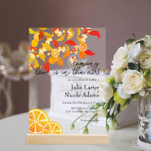 Fresh Lemony Love Citrus Foliage Wedding Acrylic Invitations