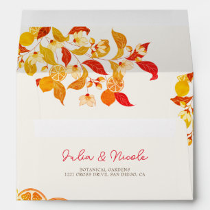Fresh Lemony Love Citrus Foliage Wedding Envelope