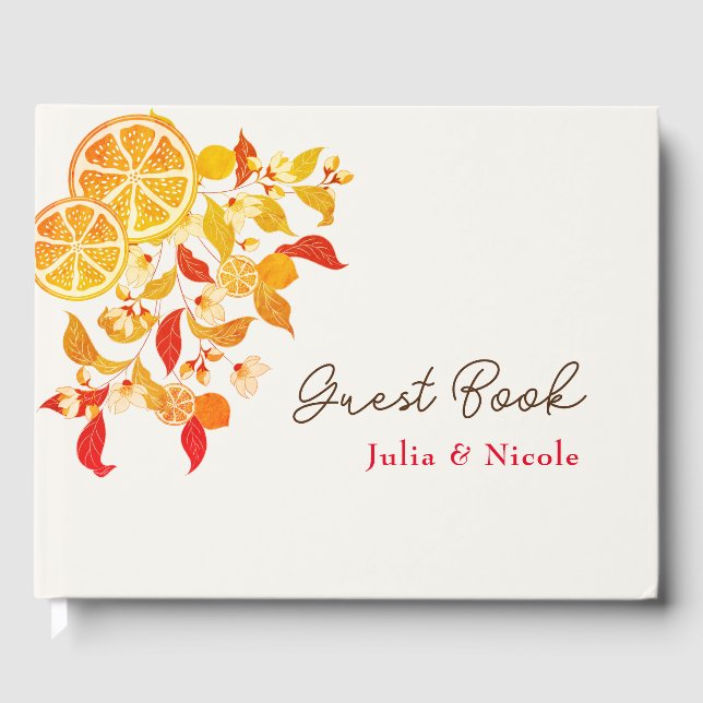 Fresh Lemony Love Citrus Foliage Wedding Guest Book (Front)