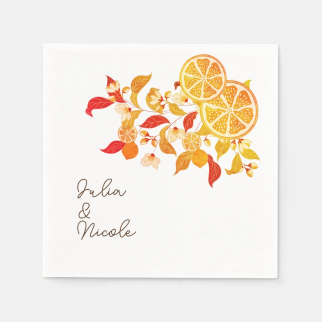 Fresh Lemony Love Citrus Foliage Wedding Napkin (Front)