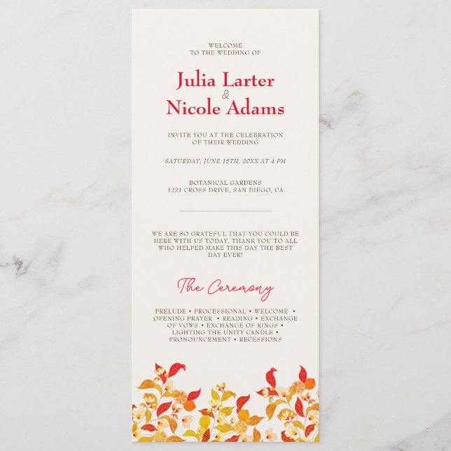 Fresh Lemony Love Citrus Foliage Wedding Programme (Front)