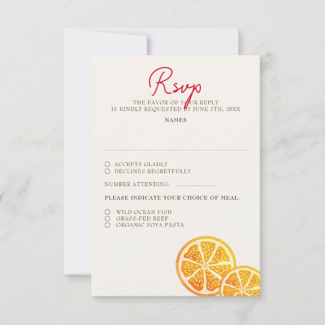 Fresh Lemony Love Citrus Foliage Wedding  RSVP Card (Front)
