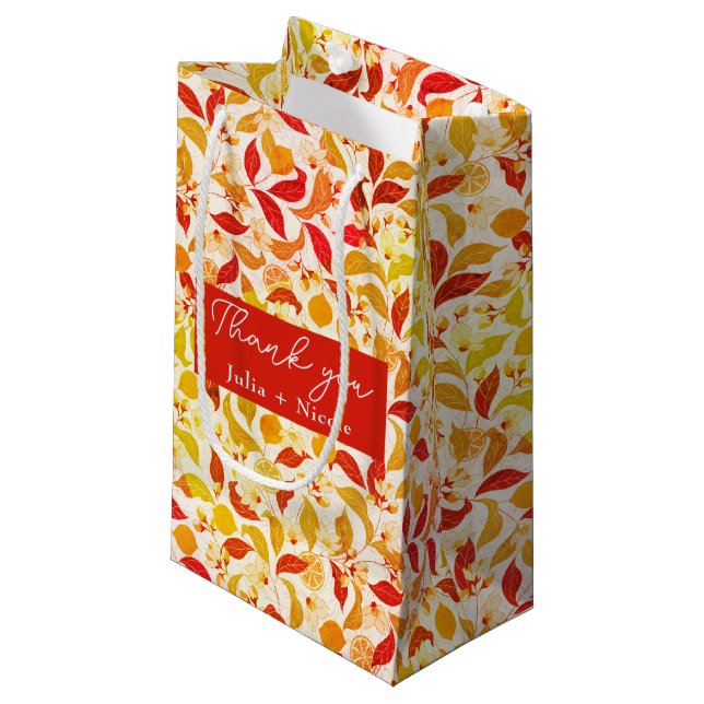 Fresh Lemony Love Citrus Foliage Wedding Small Gift Bag (Front Angled)