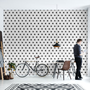 Fresh Light-Grey-Black Cross Pattern Wallpaper