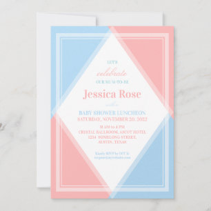 Fresh & Light Pink Blue Modern Baby Shower Shimmer Invitation