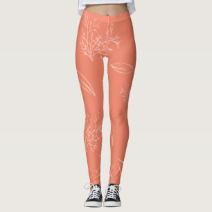 Fresh Light Red Natural Pencil Sketch Floral Leggings
