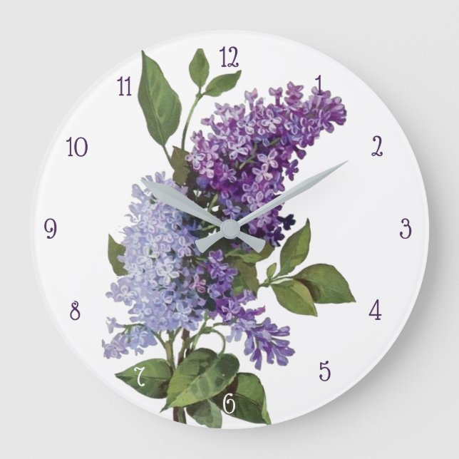 Fresh Lilacs - French Country Home Decor Large Clock (Front)