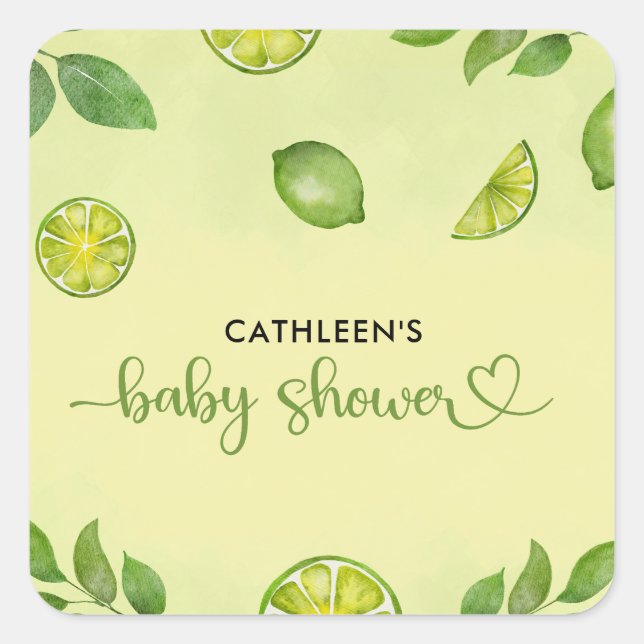 Fresh Lime Citrus Gender Neutral Baby Shower Square Sticker (Front)