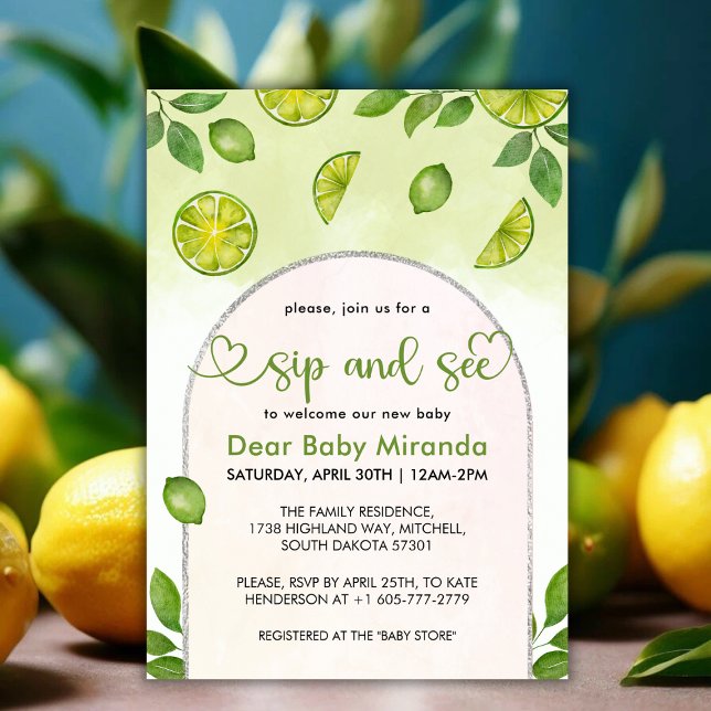 Fresh Lime Citrus Gender Neutral Sip and See Invitation (Fresh Lime Citrus Gender Neutral Sip and See Invitation)
