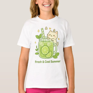 Fresh Lime Juice & Cute Cat Kawaii Design T-Shirt