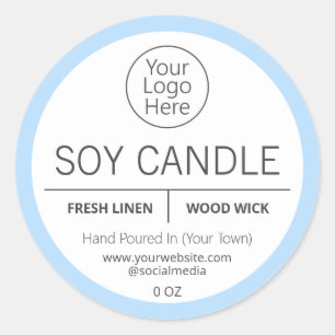 Fresh Linen Scented Blue Soy Candle Logo Labels