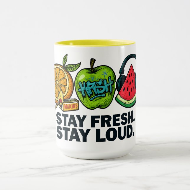 Fresh & Loud Pop‑Art Fruit Combo Mug (Center)