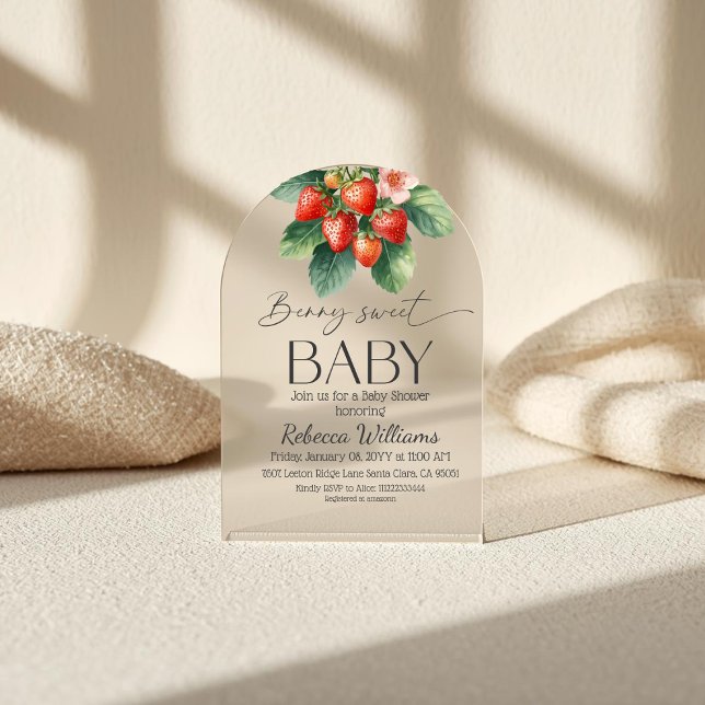 Fresh Market Strawberry Berry Sweet Baby Shower Acrylic Invitations (Creator Uploaded)