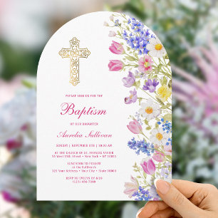 Fresh Meadow Flowers Arch Baptism Invitation