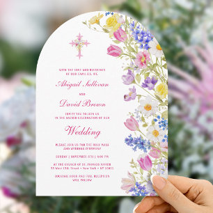 Fresh Meadow Flowers Arch Religious Wedding Invitation