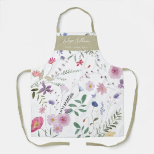 Fresh Meadow Flowers White Khaki Apron
