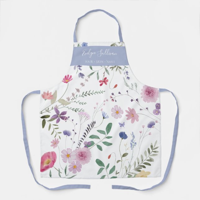 Fresh Meadow Flowers White Light Blue Apron (Front)