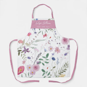 Fresh Meadow Flowers White Pink Apron
