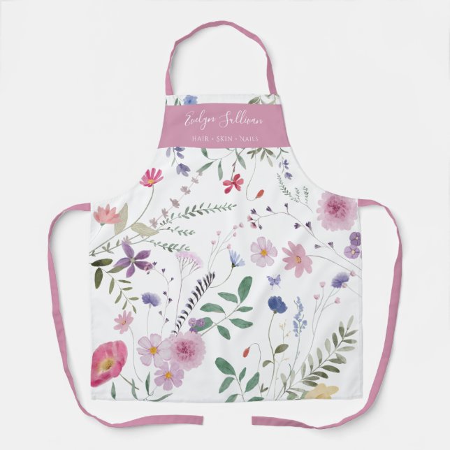 Fresh Meadow Flowers White Pink Apron (Front)