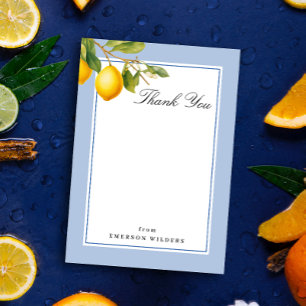 Fresh Mediterranean Lemon Blue and White Thank You Card