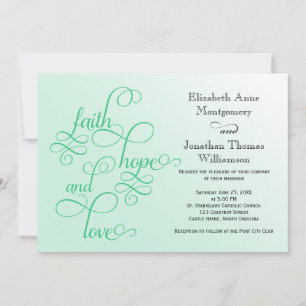 Fresh Mint Faith Hope and Love Wedding Invite