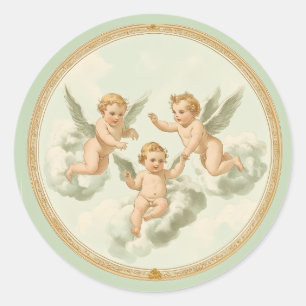 Fresh Mint Rococo Cherub Cloud  Classic Round Sticker