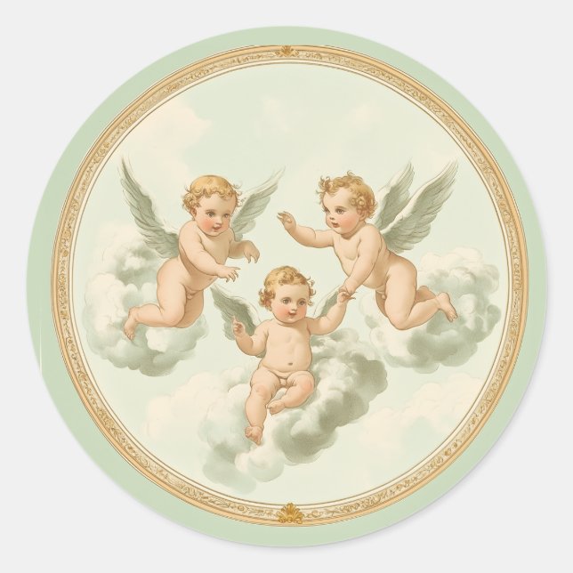 Fresh Mint Rococo Cherub Cloud  Classic Round Sticker (Front)