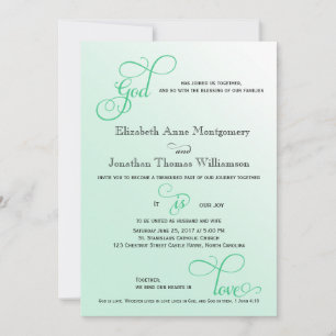 Fresh Mint Script God is Love Christian Wedding Invitation