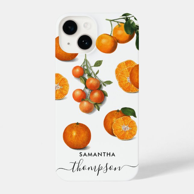 Fresh Modern Citrus Oranges Monogram iPhone Case (Back)