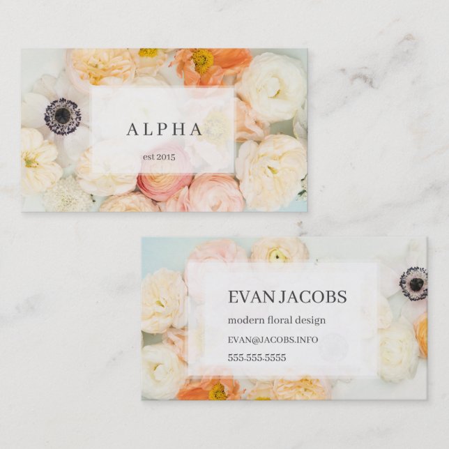 Fresh modern poppy anemone ranuculus rose flower business card (Front/Back)