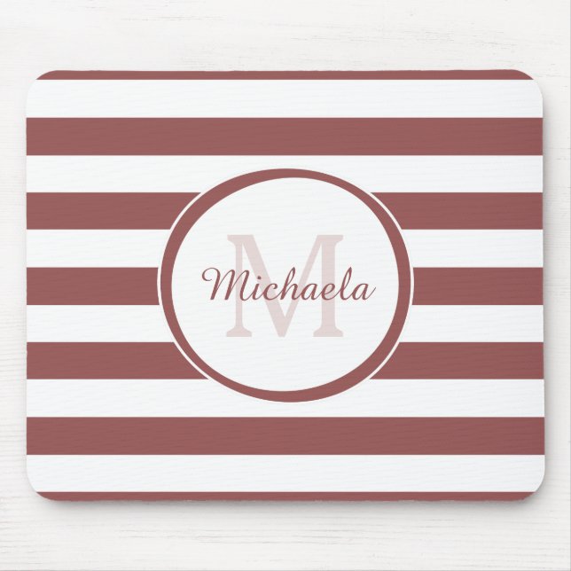 Fresh Monogrammed Name Chunky Soft Red Stripes Mouse Mat (Front)