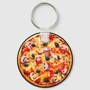 Fresh Mushrooms Topping Pizza Theme Key Ring