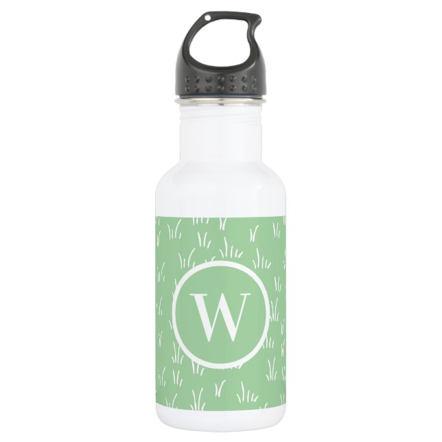 Fresh Nature | Green Grass Pattern & Monogram 532 Ml Water Bottle (Front)