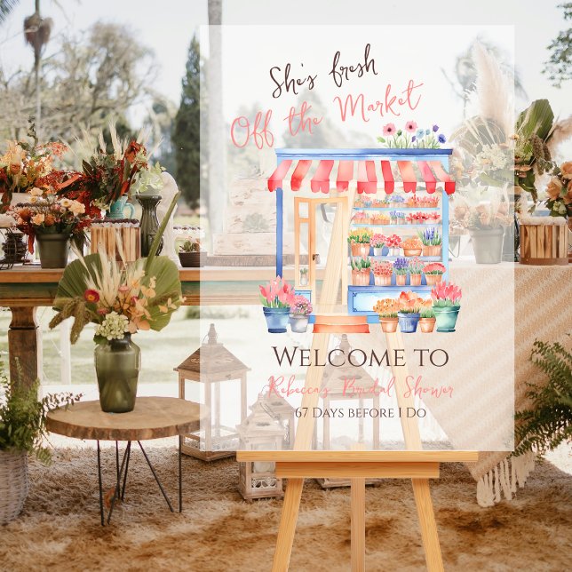 Fresh Off Market Floral Bridal Shower Welcome  Acrylic Sign (Creator Uploaded)