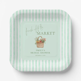 Fresh off Market Green Stripes Bridal Shower Paper Plate