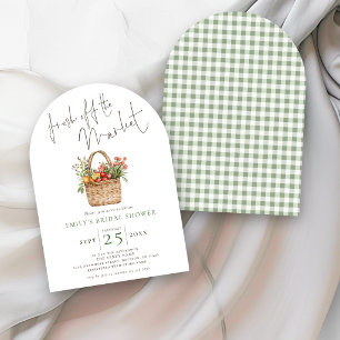 Fresh Off Market Sage Gingham Arch Bridal Shower Invitation
