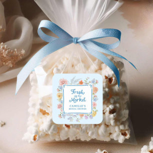 Fresh off the Market Blue Bridal Shower Square Sticker