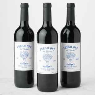 Fresh Off The Market Blue Bridal Shower Wine Label