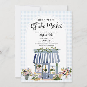 Fresh Off The Market Blue Floral Bridal Shower Invitation