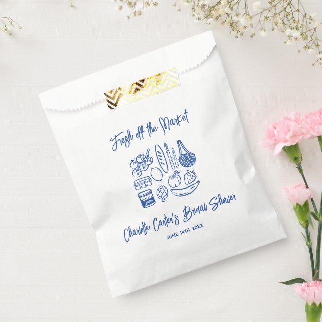 Fresh Off The Market Blue Hand Drawn Bridal Shower Favour Bags (Sealed)