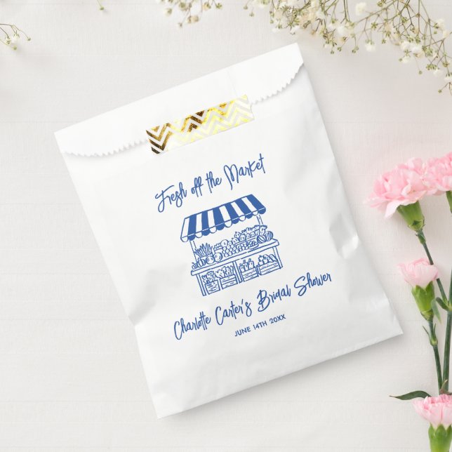 Fresh Off The Market Blue Hand Drawn Bridal Shower Favour Bags (Sealed)