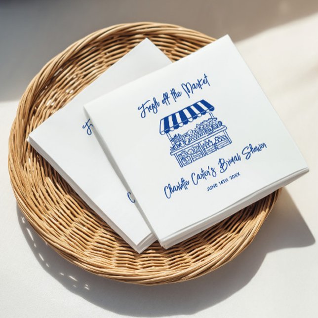 Fresh Off The Market Blue Hand Drawn Bridal Shower Napkin (Fresh Off The Market Blue Hand Drawn Bridal Shower Napkins)