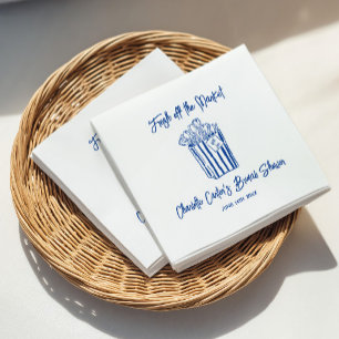 Fresh Off The Market Blue Hand Drawn Bridal Shower Napkin