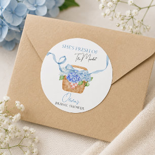 Fresh Off The Market Blue Hydrangea Bridal Shower  Classic Round Sticker
