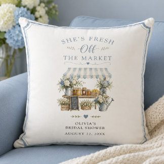 Fresh Off The Market Bridal Shower Blue And White Cushion