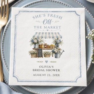 Fresh Off The Market Bridal Shower Blue And White Napkin