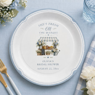 Fresh Off The Market Bridal Shower Blue And White Paper Plate